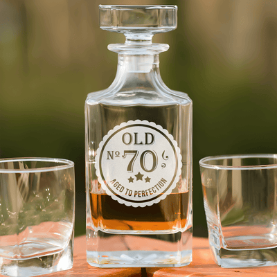 Birthday Whiskey Decanter With Seventy Aged To Perfection Design