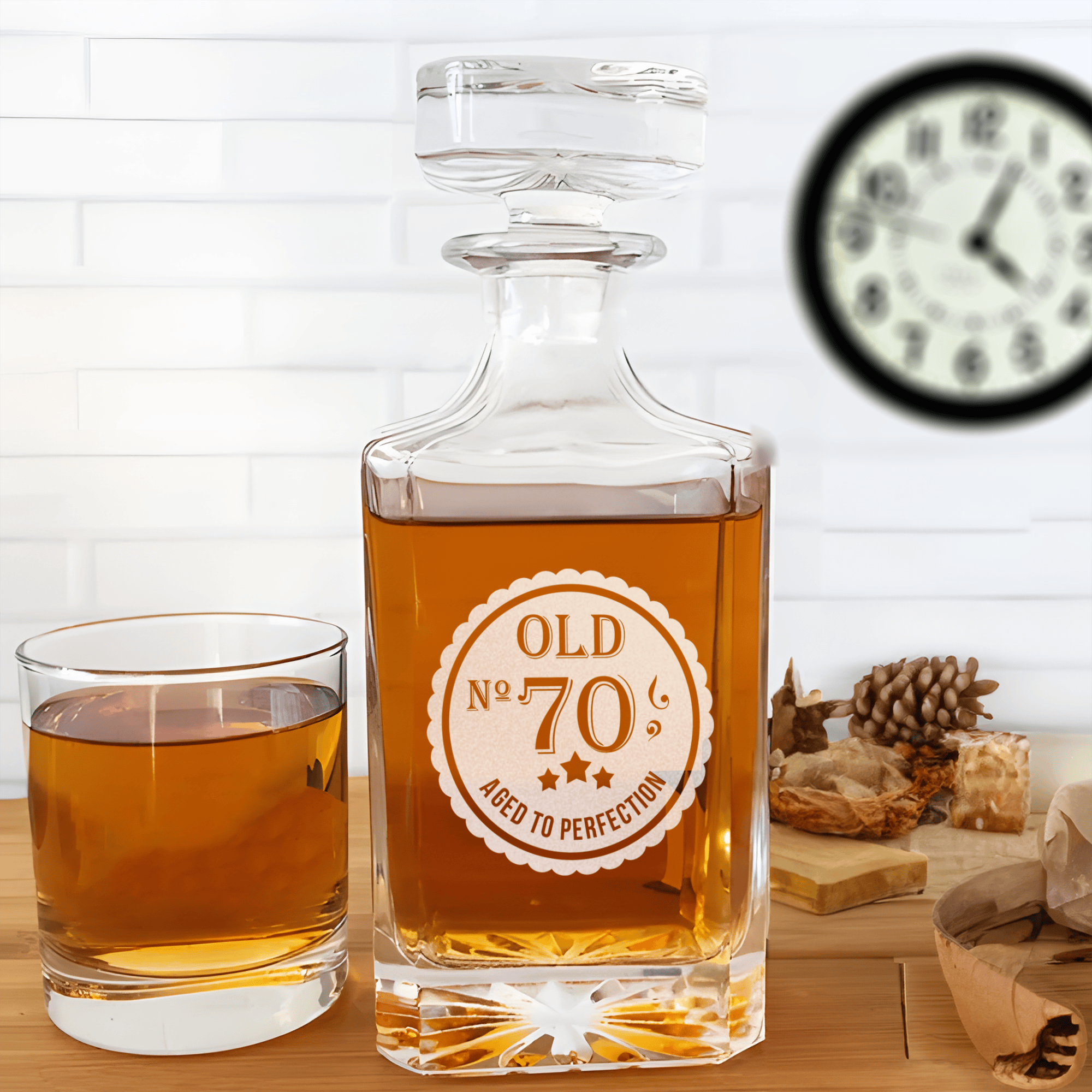 Birthday Whiskey Decanter With Seventy Aged To Perfection Design