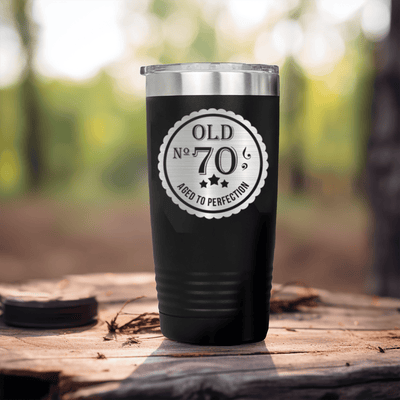 Black Birthday Tumbler With Seventy Aged To Perfection Design