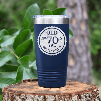 Navy Birthday Tumbler With Seventy Aged To Perfection Design