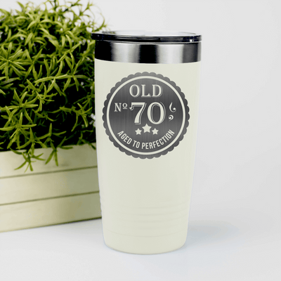 White Birthday Tumbler With Seventy Aged To Perfection Design