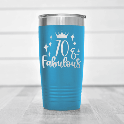 Light Blue Birthday Tumbler With Seventy And Fabulous Design