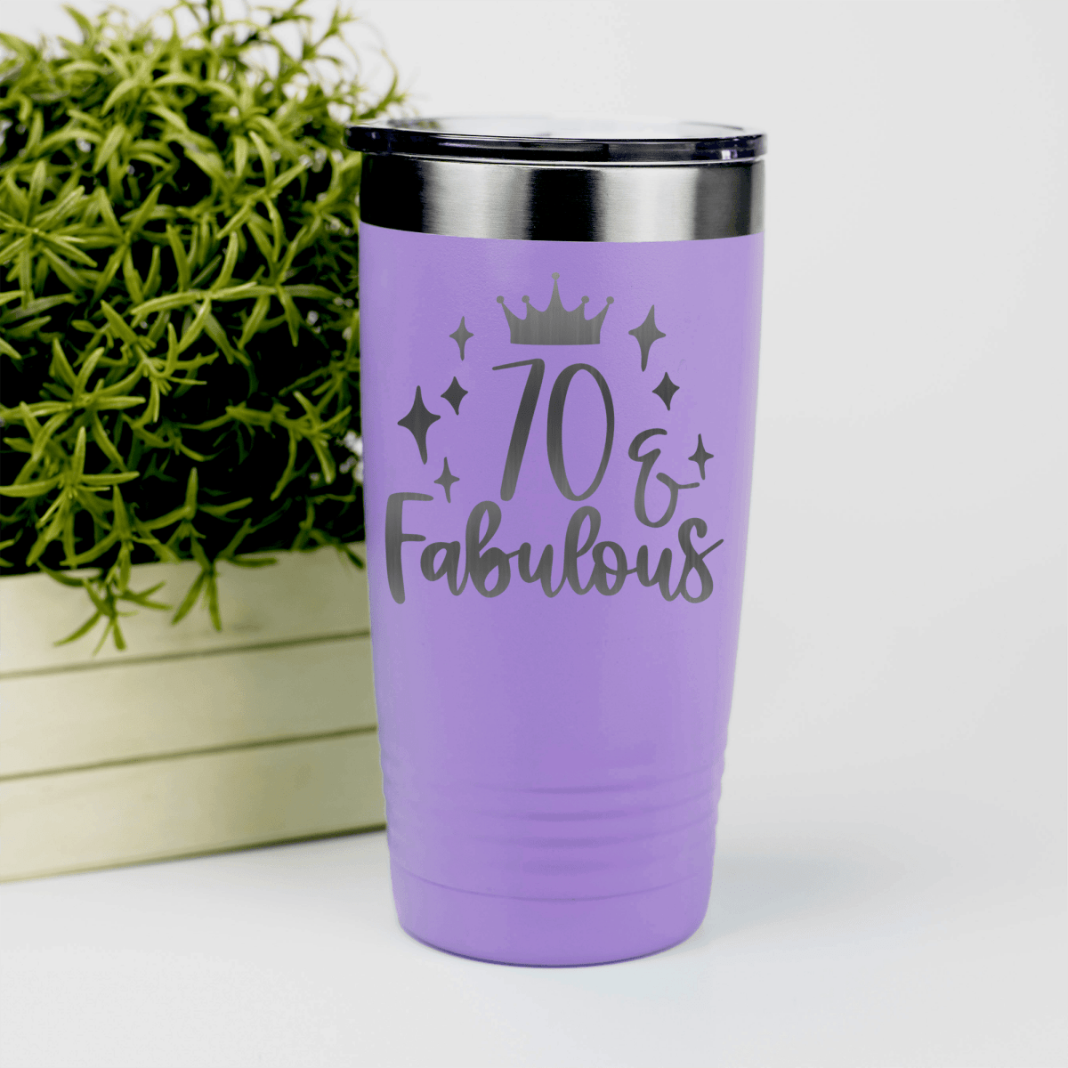 Light Purple Birthday Tumbler With Seventy And Fabulous Design