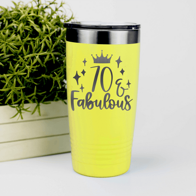 Yellow Birthday Tumbler With Seventy And Fabulous Design
