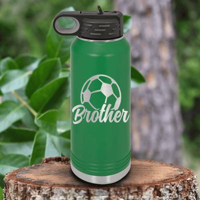 Green Soccer Water Bottle With Siblings Soccer Spirit Design