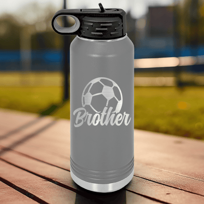 Grey Soccer Water Bottle With Siblings Soccer Spirit Design