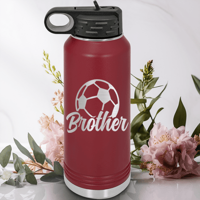 Maroon Soccer Water Bottle With Siblings Soccer Spirit Design