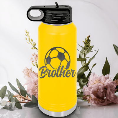 Yellow Soccer Water Bottle With Siblings Soccer Spirit Design