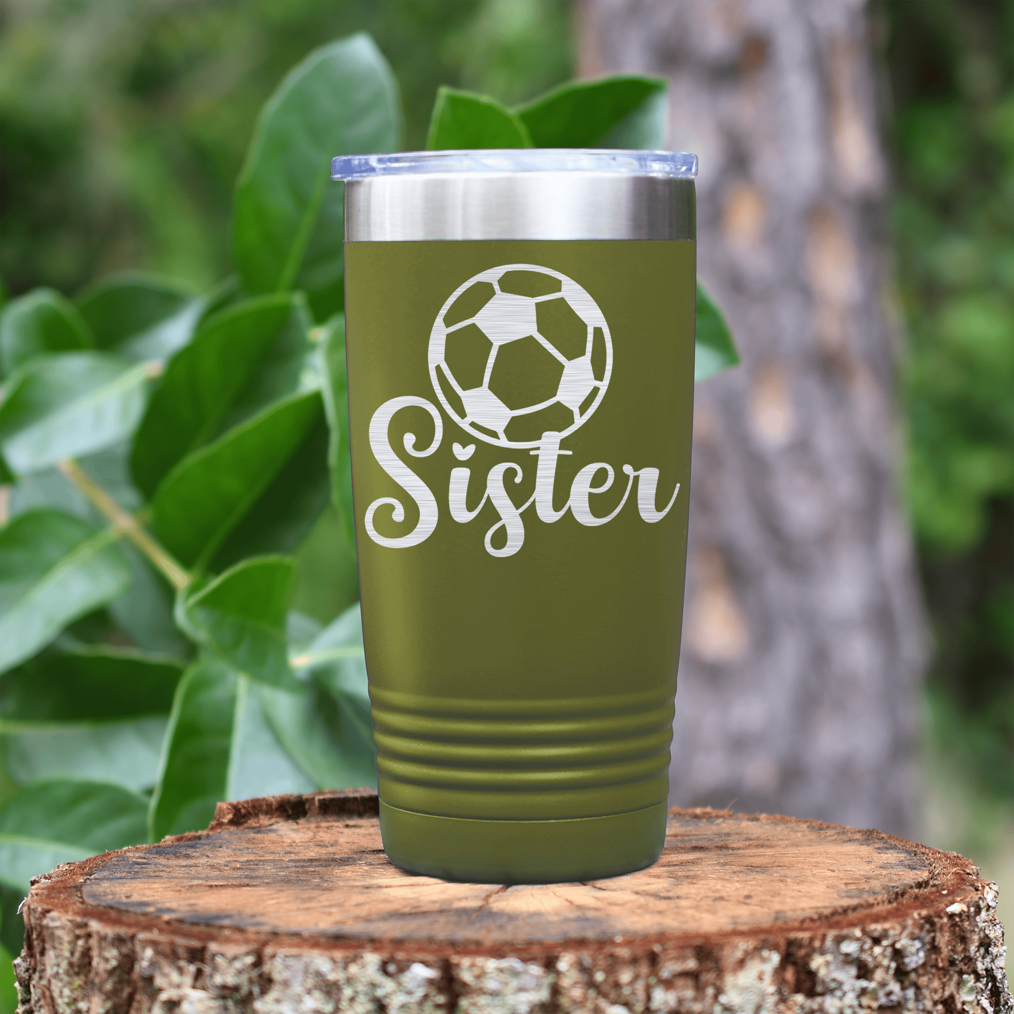 Military Green soccer tumbler Sisters Soccer Spirit