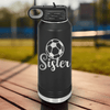 Black Soccer Water Bottle With Sisters Soccer Spirit Design