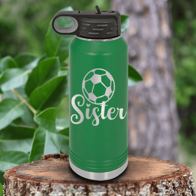 Green Soccer Water Bottle With Sisters Soccer Spirit Design