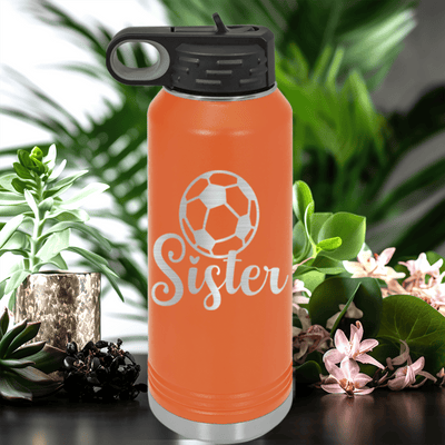 Orange Soccer Water Bottle With Sisters Soccer Spirit Design