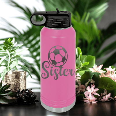 Pink Soccer Water Bottle With Sisters Soccer Spirit Design