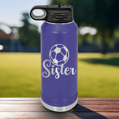 Purple Soccer Water Bottle With Sisters Soccer Spirit Design