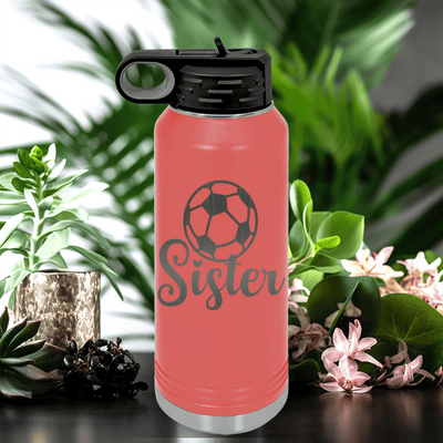 Salmon Soccer Water Bottle With Sisters Soccer Spirit Design