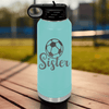 Teal Soccer Water Bottle With Sisters Soccer Spirit Design