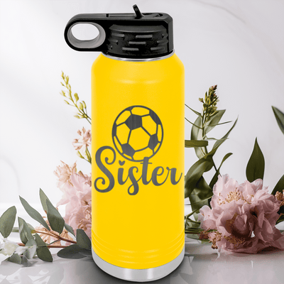 Yellow Soccer Water Bottle With Sisters Soccer Spirit Design