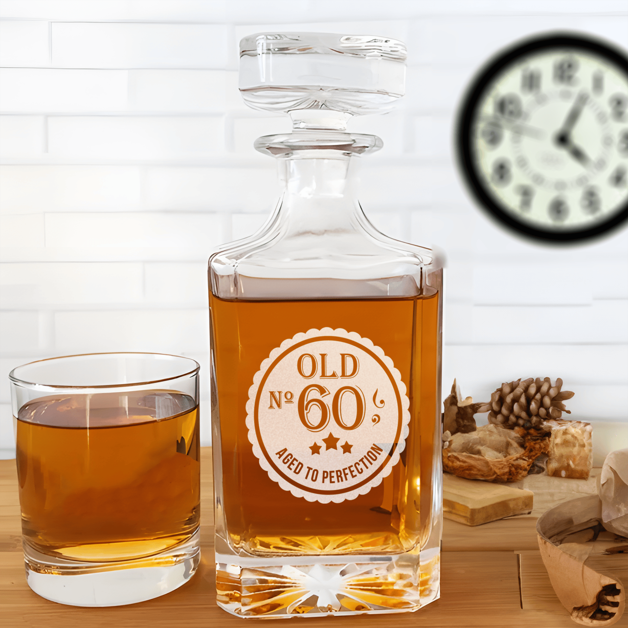 Birthday Whiskey Decanter With Sixty Aged To Perfection Design
