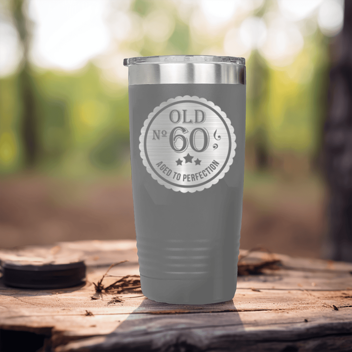 Grey Birthday Tumbler With Sixty Aged To Perfection Design
