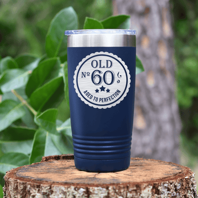 Navy Birthday Tumbler With Sixty Aged To Perfection Design