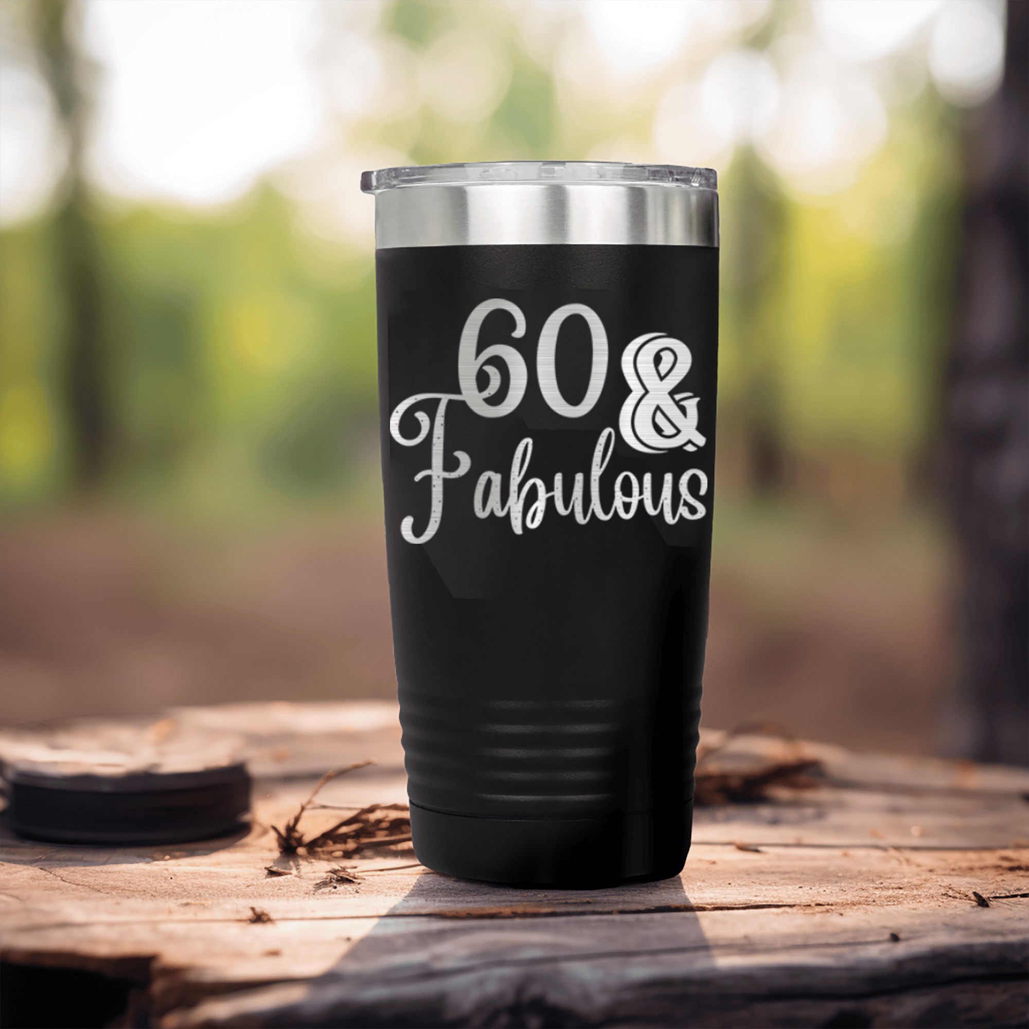 Black Birthday Tumbler With Sixty And Fabullous Design