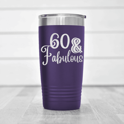Purple Birthday Tumbler With Sixty And Fabullous Design
