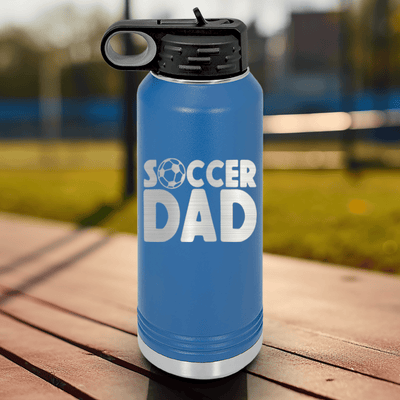 Blue Soccer Water Bottle With Soccer Fatherhood Design