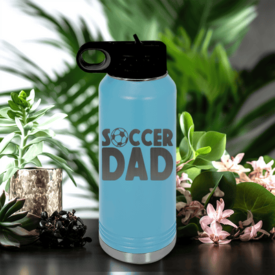 Light Blue Soccer Water Bottle With Soccer Fatherhood Design