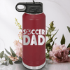 Maroon Soccer Water Bottle With Soccer Fatherhood Design