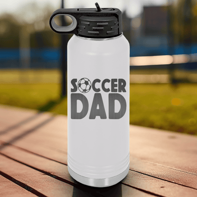 White Soccer Water Bottle With Soccer Fatherhood Design