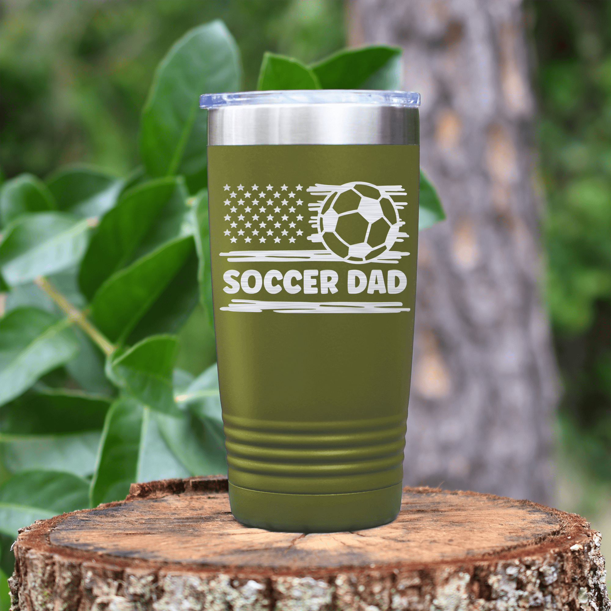 Military Green soccer tumbler Soccer Patriotism Star Spangled Goals