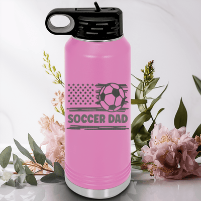 Light Purple Soccer Water Bottle With Soccer Patriotism Star Spangled Goals Design