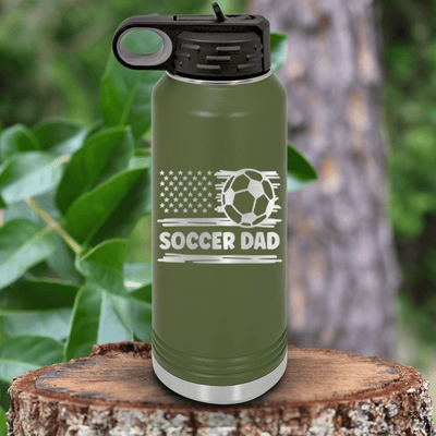 Military Green Soccer Water Bottle With Soccer Patriotism Star Spangled Goals Design