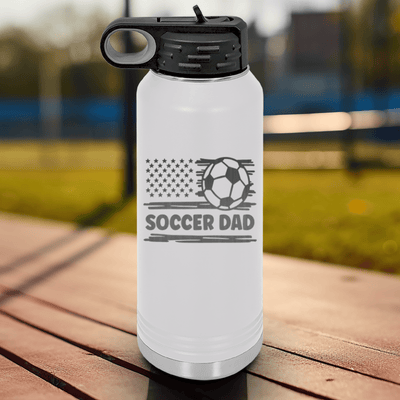 White Soccer Water Bottle With Soccer Patriotism Star Spangled Goals Design