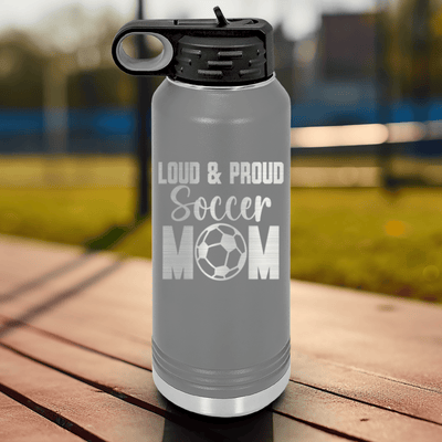 Grey Soccer Water Bottle With Soccers Fiercest Fan Design