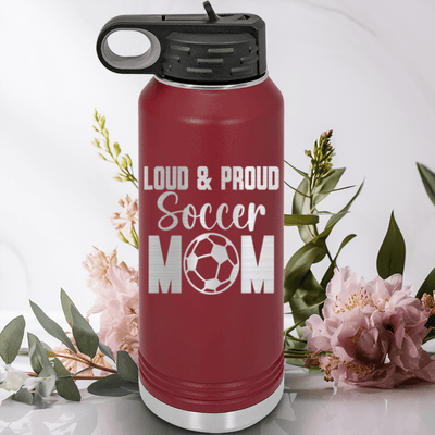 Maroon Soccer Water Bottle With Soccers Fiercest Fan Design