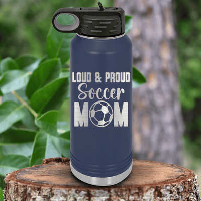 Navy Soccer Water Bottle With Soccers Fiercest Fan Design