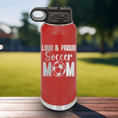 Red Soccer Water Bottle With Soccers Fiercest Fan Design