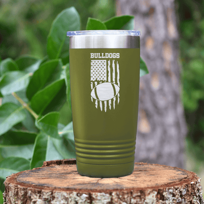 Military Green football tumbler Stars Stripes And Touchdowns