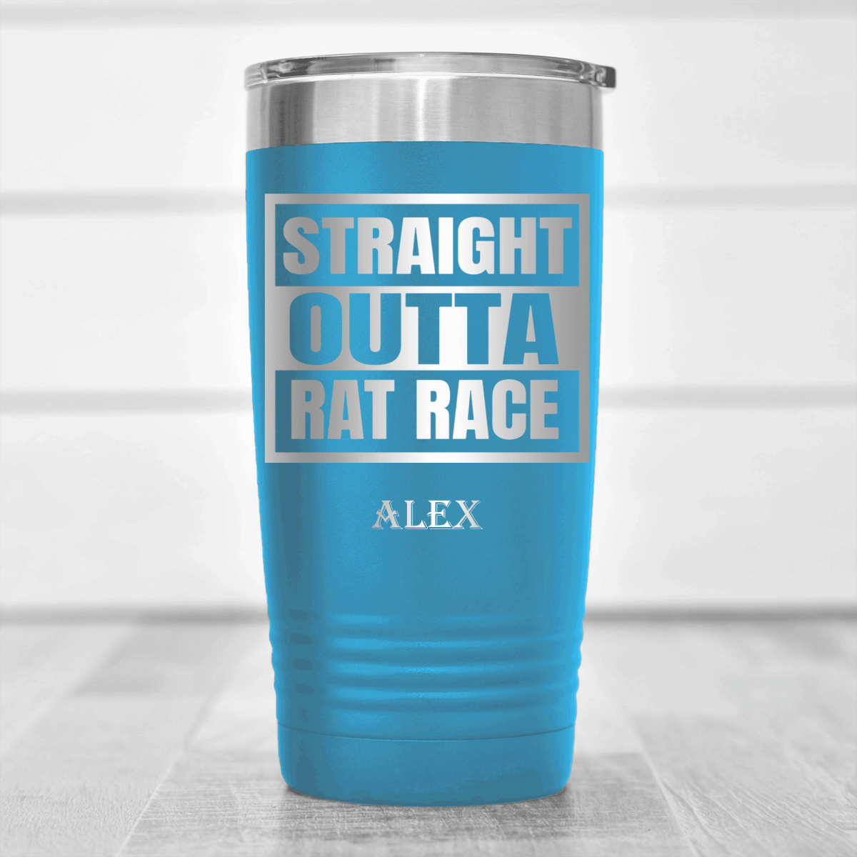 Light Blue Retirement Tumbler With Straight Outta Rat Race Design