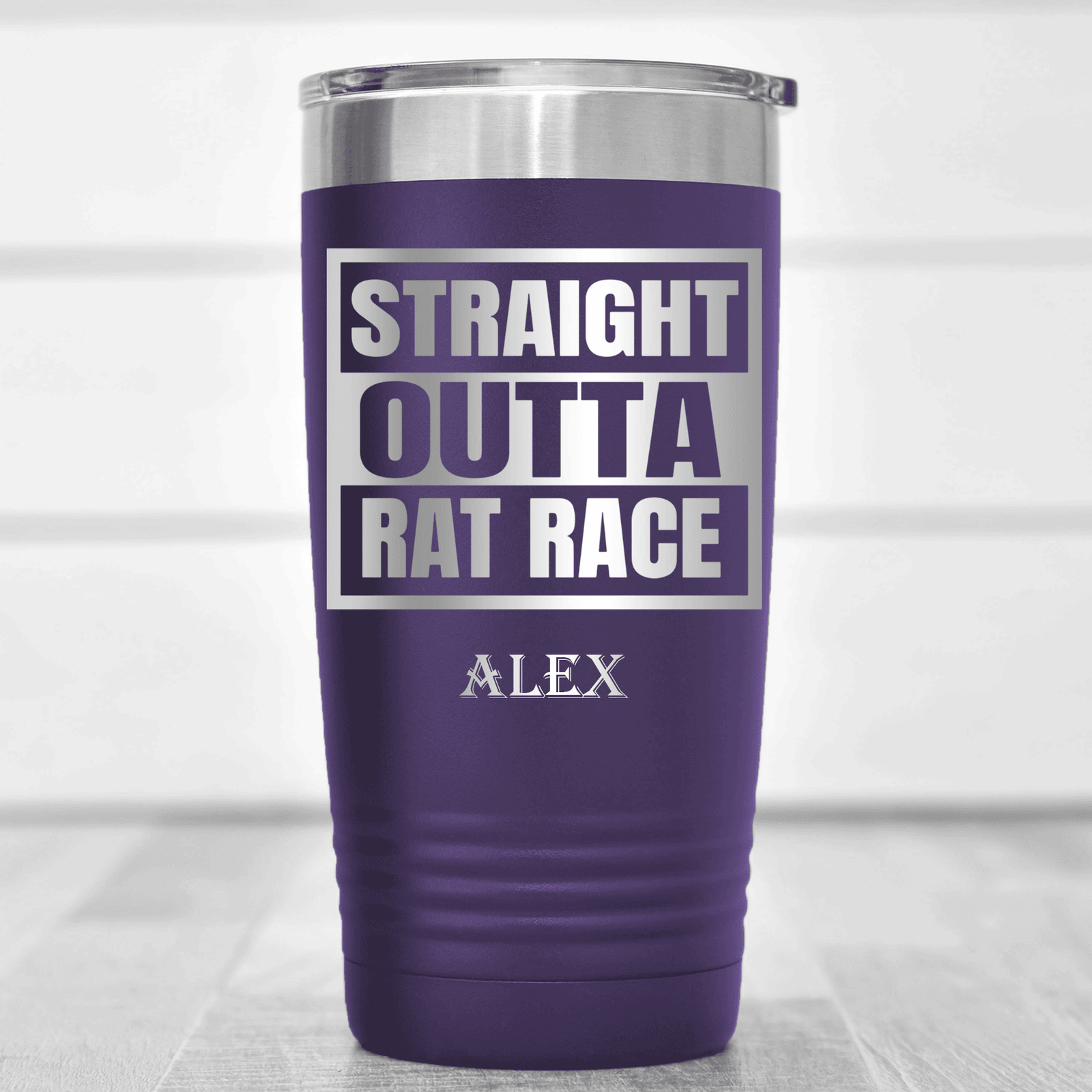 Purple Retirement Tumbler With Straight Outta Rat Race Design