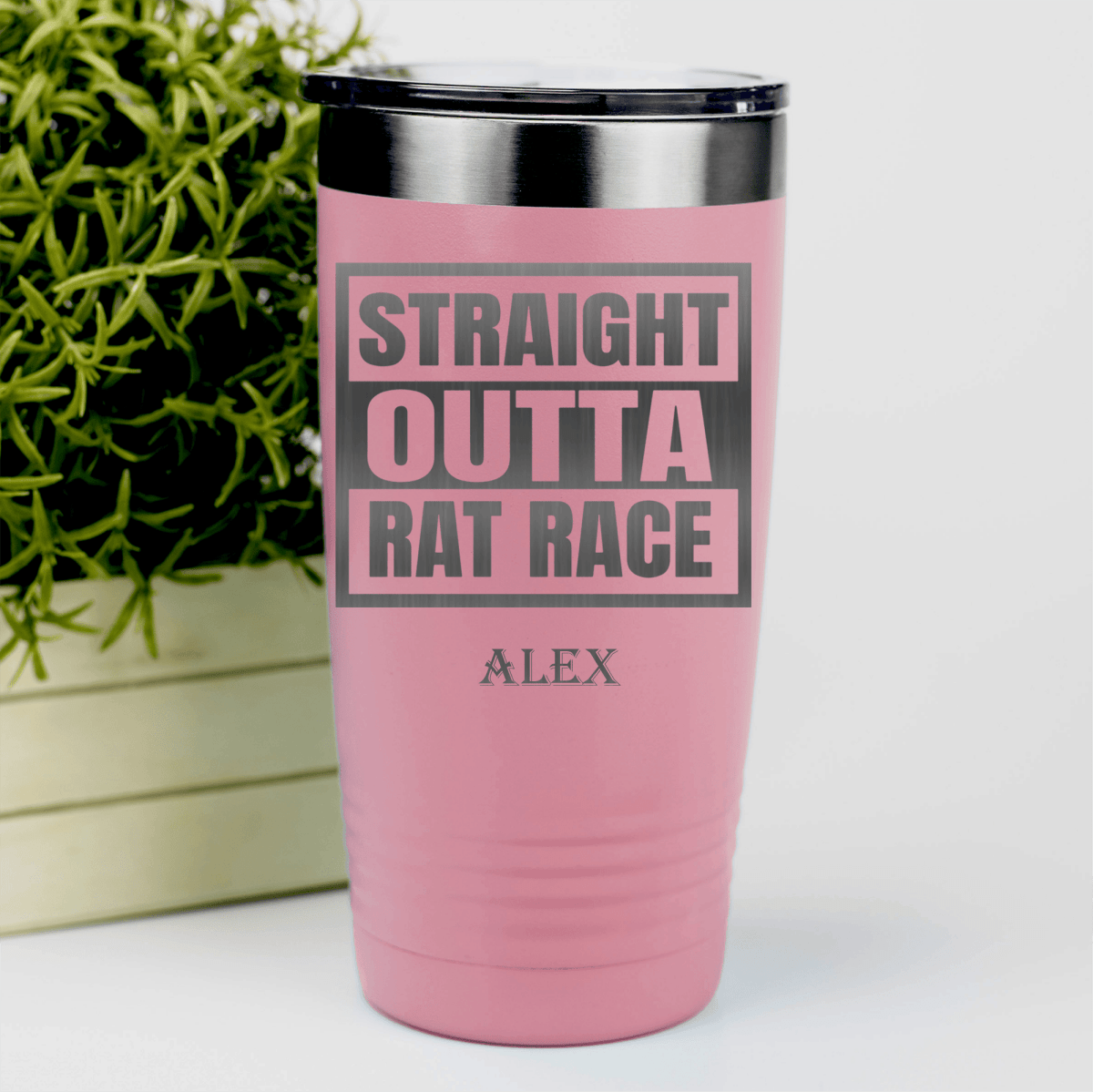 Salmon Retirement Tumbler With Straight Outta Rat Race Design