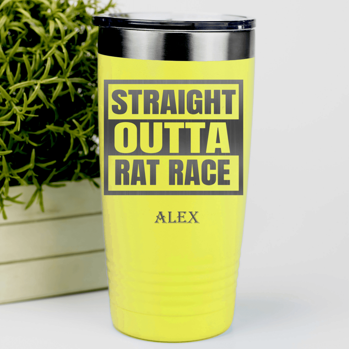 Yellow Retirement Tumbler With Straight Outta Rat Race Design
