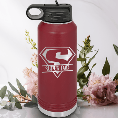 Maroon Fathers Day Water Bottle With Super Dad Design