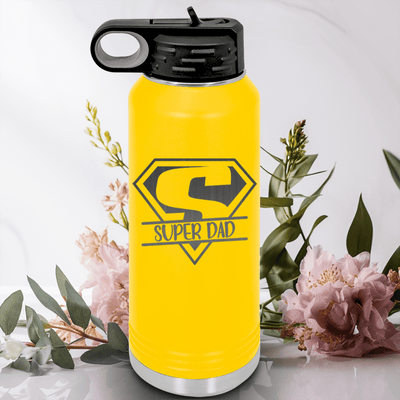 Yellow Fathers Day Water Bottle With Super Dad Design