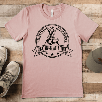 Heather Peach Mens T-Shirt With Surviving Fatherhood Design