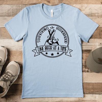 Light Blue Mens T-Shirt With Surviving Fatherhood Design