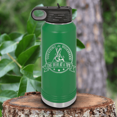 Green Fathers Day Water Bottle With Surviving Fatherhood Design