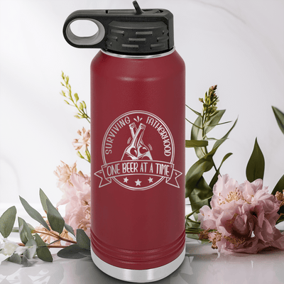 Maroon Fathers Day Water Bottle With Surviving Fatherhood Design