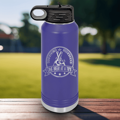 Purple Fathers Day Water Bottle With Surviving Fatherhood Design